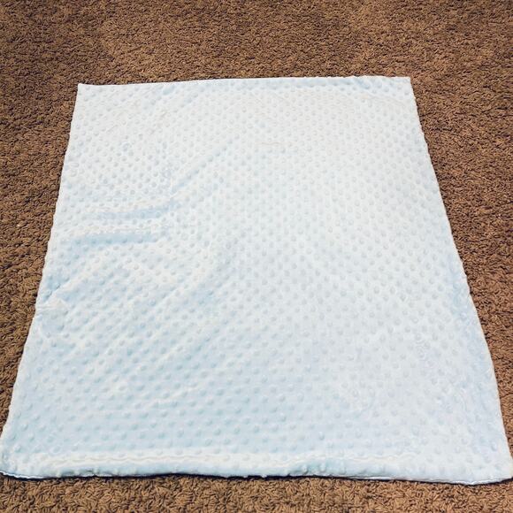 Handmade Baby Blue Minky Dot and Satin Baby Blanket 28" x 33" - Picture 1 of 4